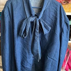 Front tie button down denim top